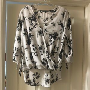 West Kei Black and White Wrap Blouse 3/4 Sleeve